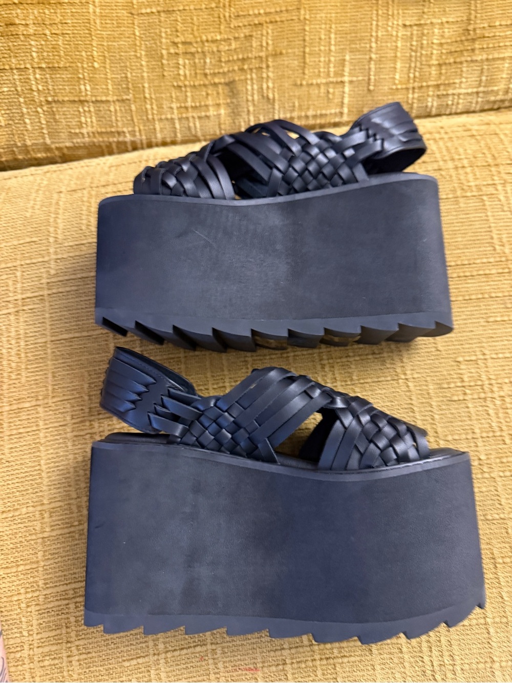 Platform Huaraches Sandals in Black for Women 7 Goth